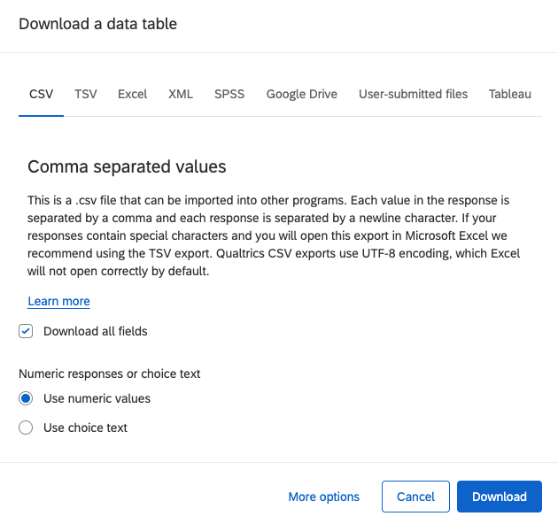 CSV Options